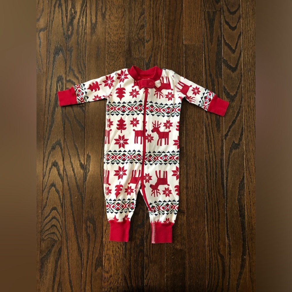 Hanna Andersson Infant 0-3M White/Red Reindeer Holiday Winter Themed One Piece